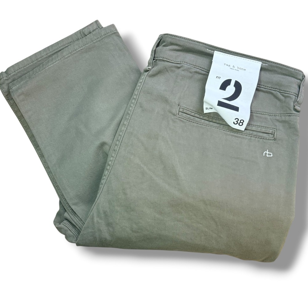 Rag & Bone Chino Pants Men 38 Dark Green Fit 2 Slim Stretch Twill Casual $228